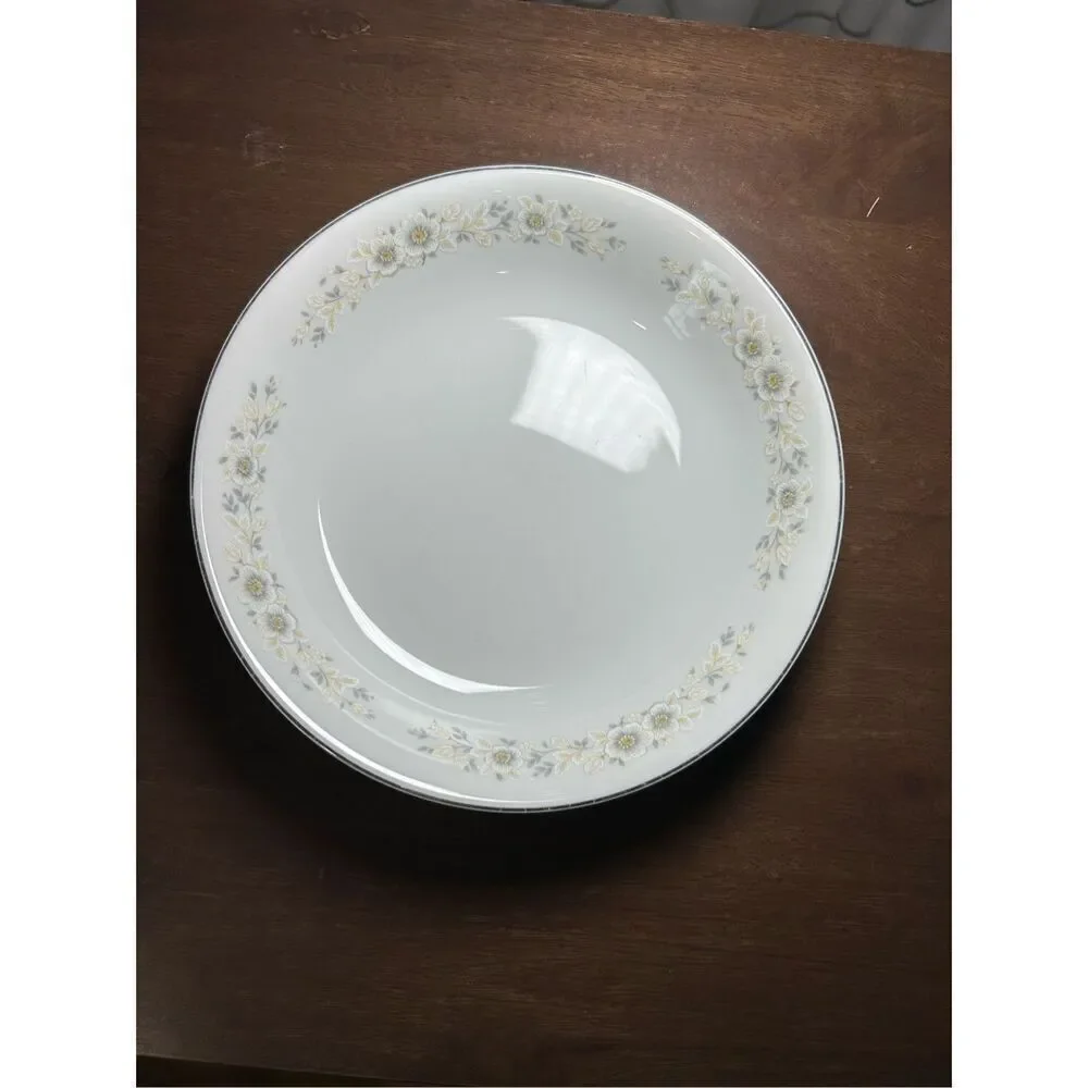 Carlion Andover 12 1/4” Round Platter, Japan Gray Floral Silver Rim Plate and Bo